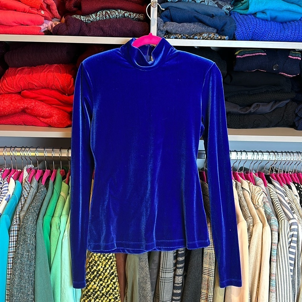 Essential Antwerp royal blue velvet long sleeve mock neck top size 1/US S NWT